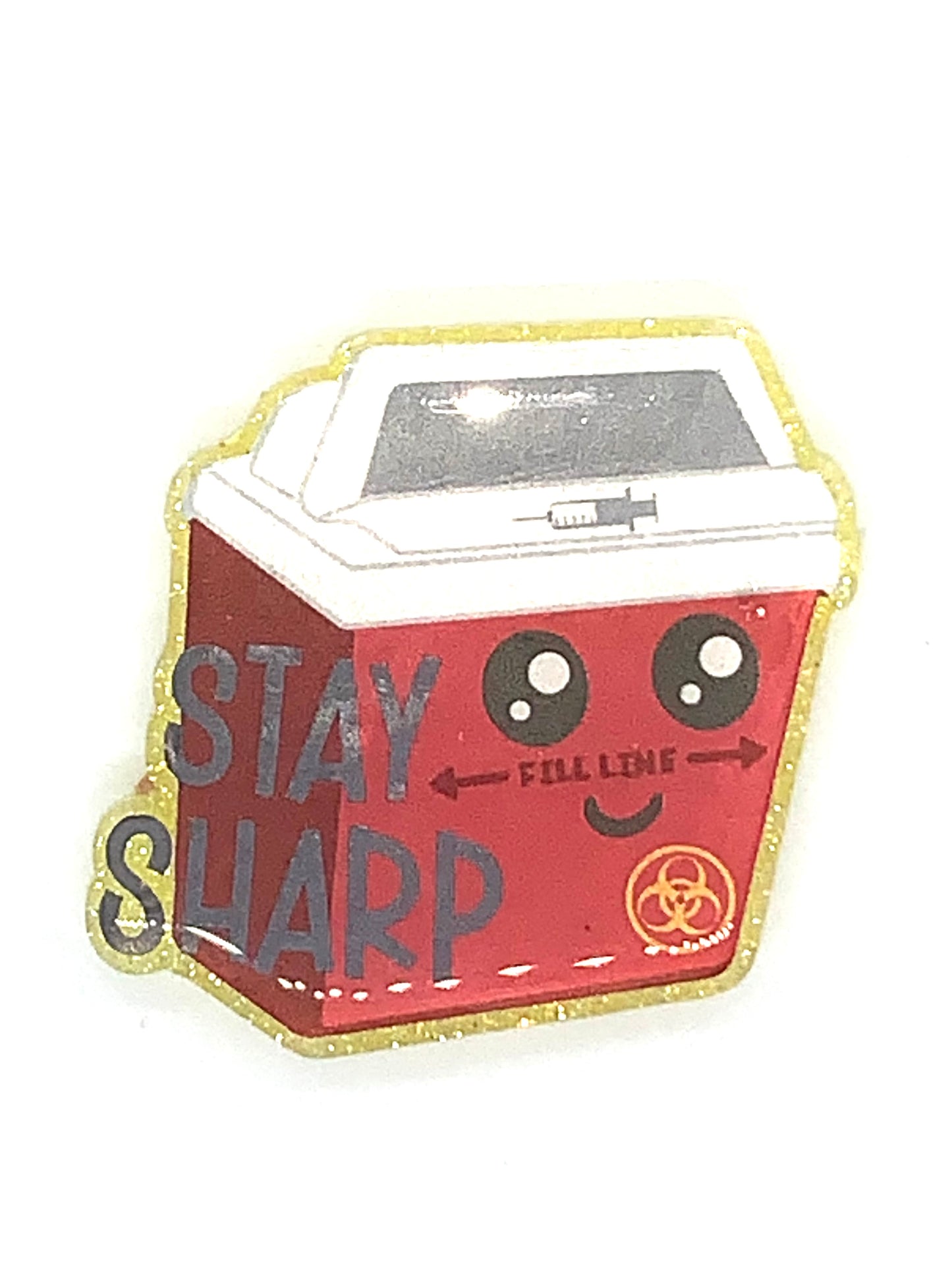 "Stay Sharp" badge reel topper