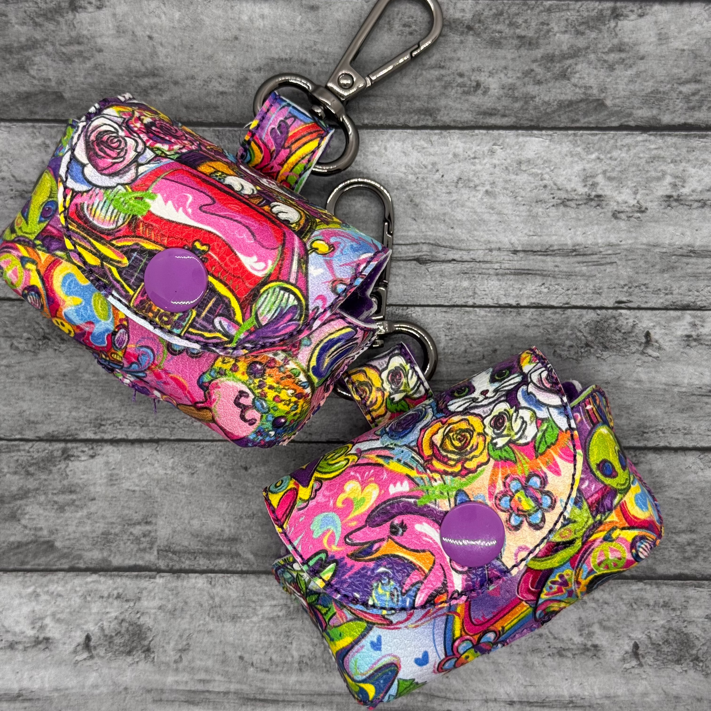 Handmade Vinyl AirPod Pro Case with Snap Hook - Rainbow Wild Side